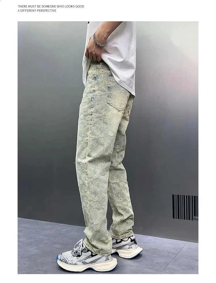 Paisley Pattern Jeans: Casual Loosen Fit Denim Trousers