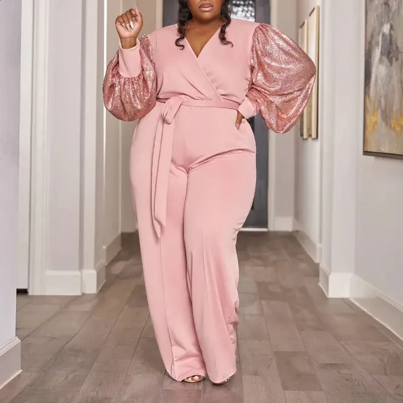 Long Sleeve Blush Jumpsuit Plus Size Save Big On Bulk Plus Size Lounge  Jumpsuit KEXU Plus Size Women Fashion Puff Long Sleeve Wide Leg Straight