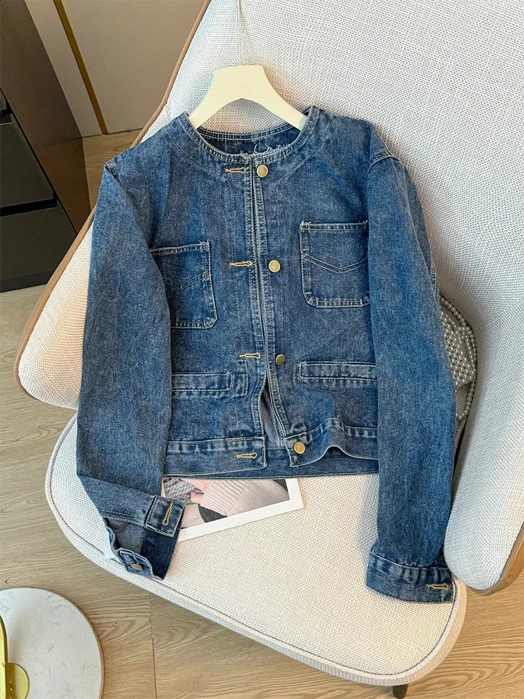 Ladies Vintage Denim Jacket Womens Autumn Coat Korean Style, Solid