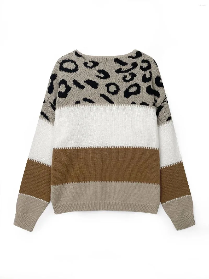 Casual Tricolor Leopard Print Long Sleeve Sweaters Casual Tricolor Leopard Print Long Sleeve Sweaters