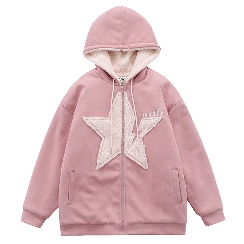Streetwear Harajuku Zip Up Hoodie: Womens Star Patch Oversized