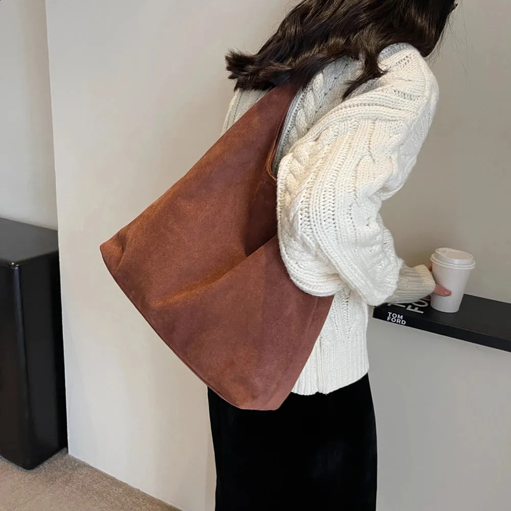 Grand Sac Fourre-Tout En Daim Marron Vintage - 51x32x17 Cm - Pour Travail, Voyage, Déplacements