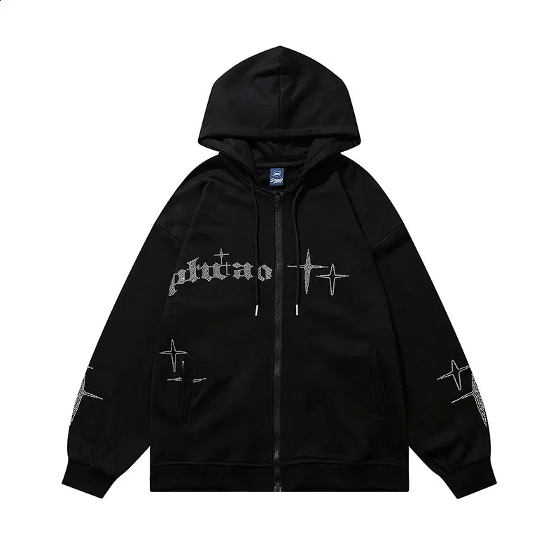 Hip Hop Hooded Sweatshirt Jacket Vintage Wing Letters Print