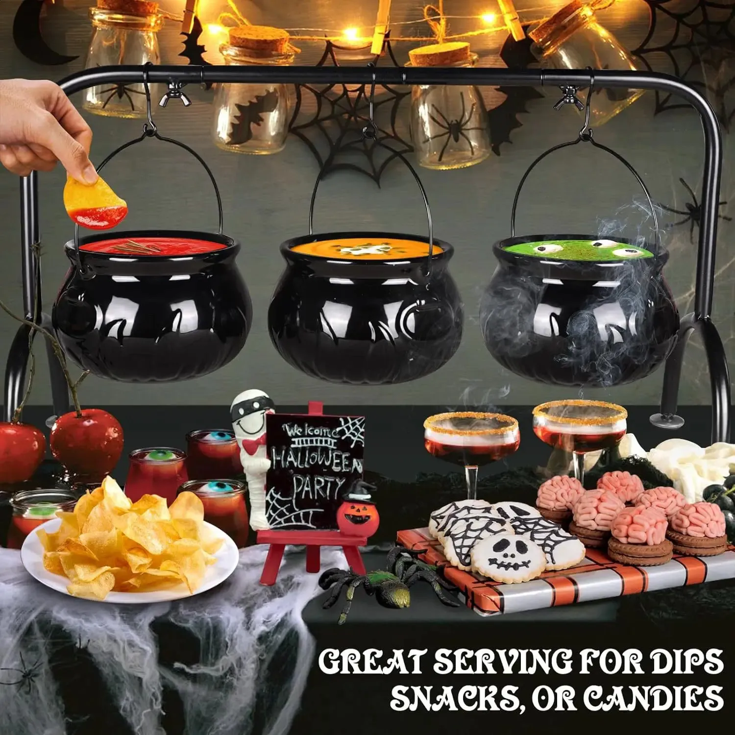 3-Piece Halloween Witch Cauldron Set - Plastic Candy Bowls For 1350217
