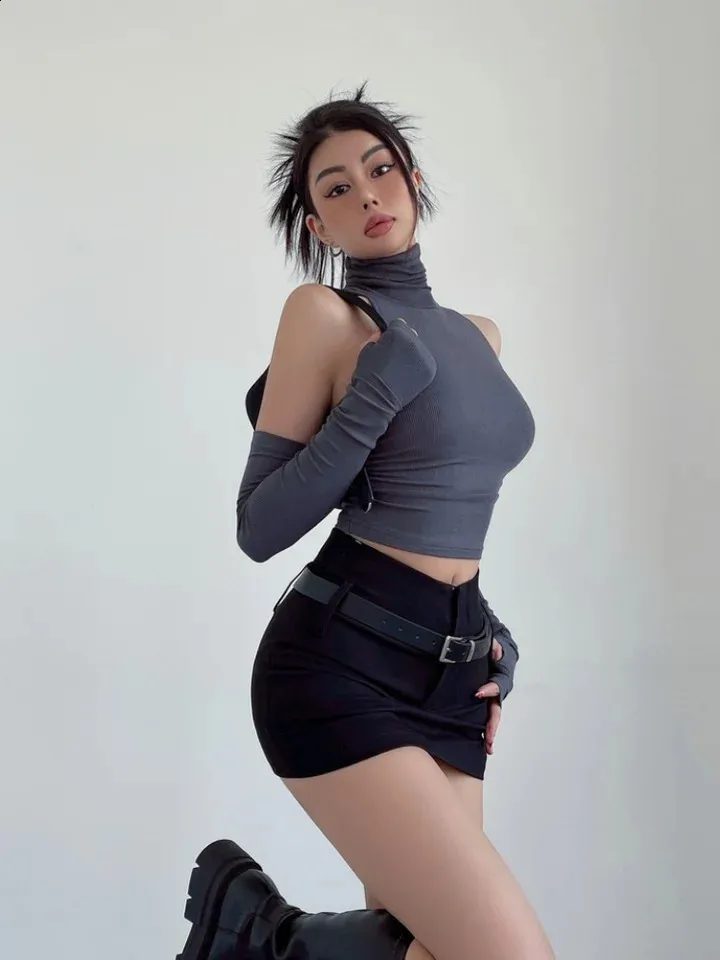 Belt Mini Skirts Women Summer Elegant Grey Wrap Hip High Waist