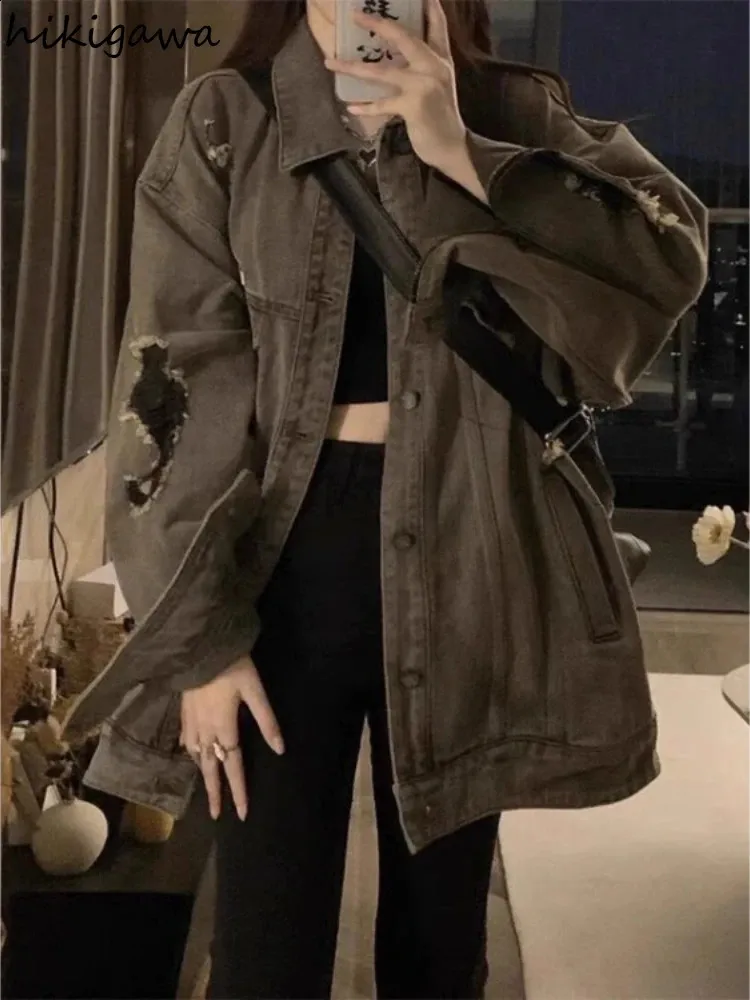 Save Big on Bulk Harajuku Jacket Korean Streetwear BF Vintage Denim Jacket  Womens Clothing Oversized Outwear Harajuku Hole Fashion Y2k Tops Casual