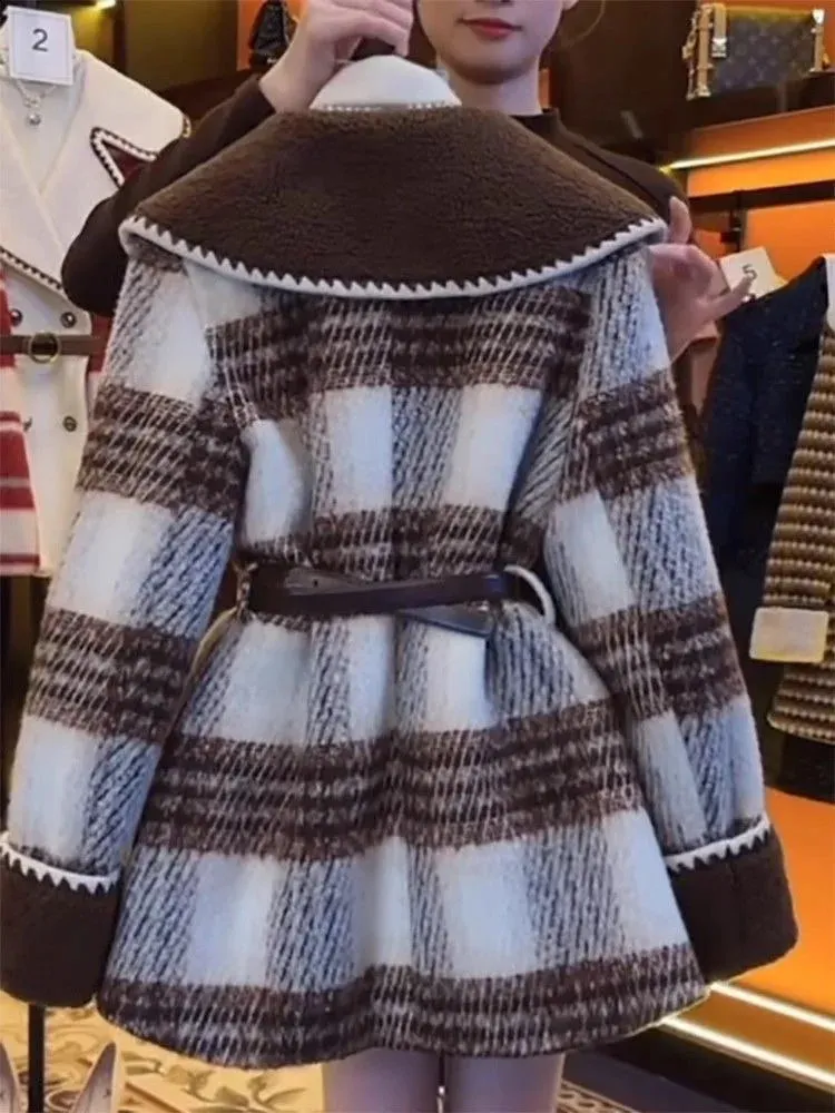 Plaid Wool Coat Womens Plaid Puffer Jacket Elegant Plaid Wool