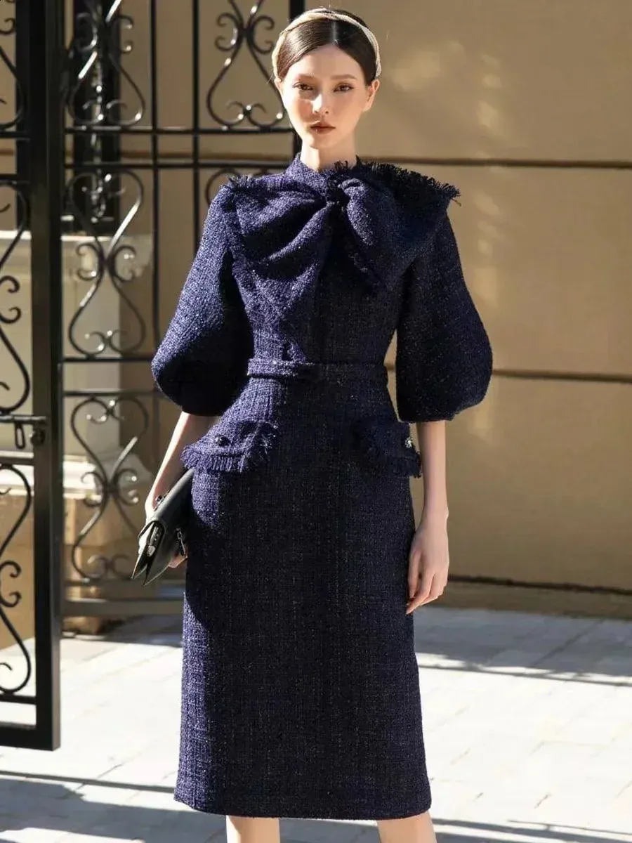 Womens Tweed Lantern Sleeve Midi Bodycon Dress For Autumn Winter Office  From Charm_clothes, $79.22 In Bulk | DHgate.Com