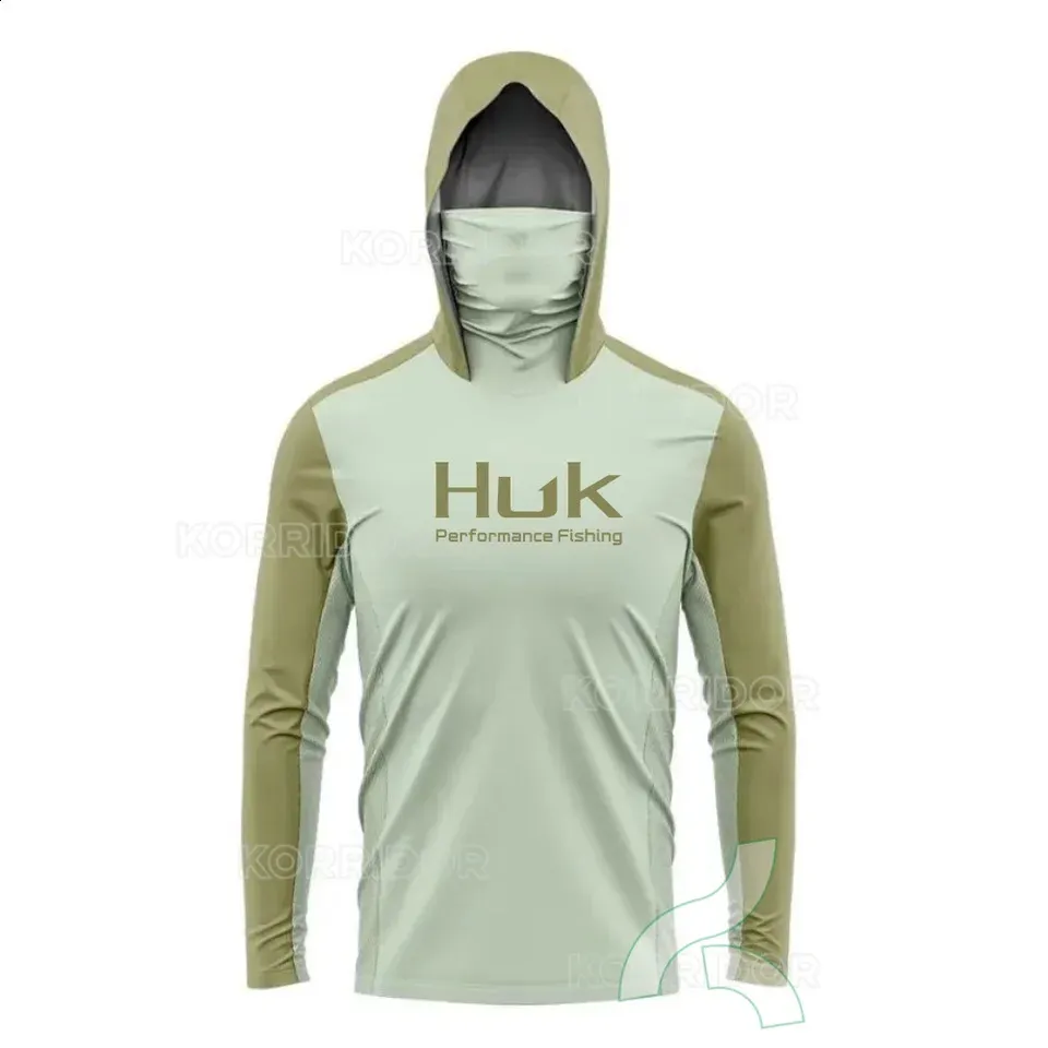 HUK Fishing Clothing Sun Protection Hooded Mask All in one Fishing Shirts Upf 50 Long sleeved T shirt Fishing Apparel Breathable 240822