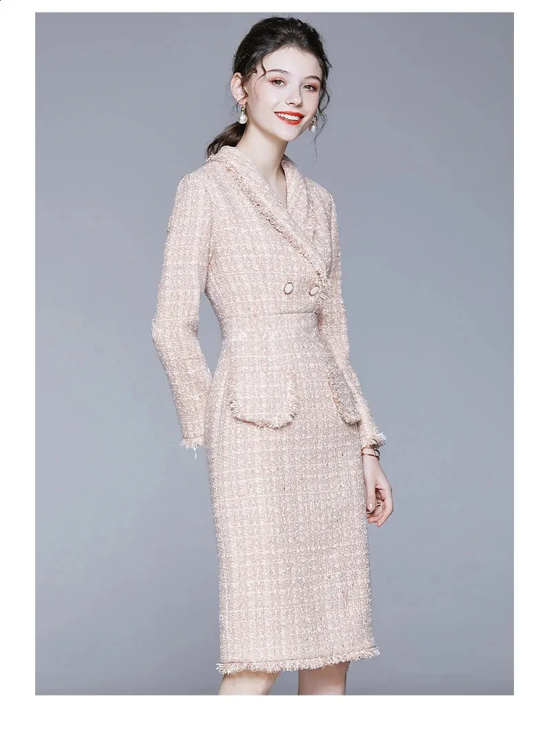 Slim Fit Pink Tweed white dress with Tassel Detail for Women Slim Fit Pink Tweed white dress with Tassel Detail for Women