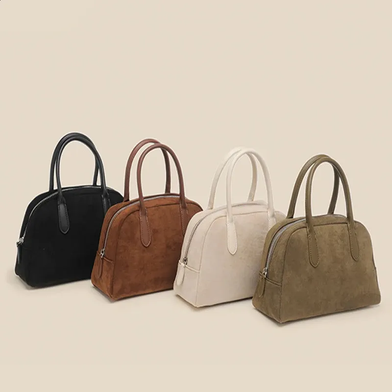 Premium Suede Boston Bag: Retro Korean Style, Perfect for