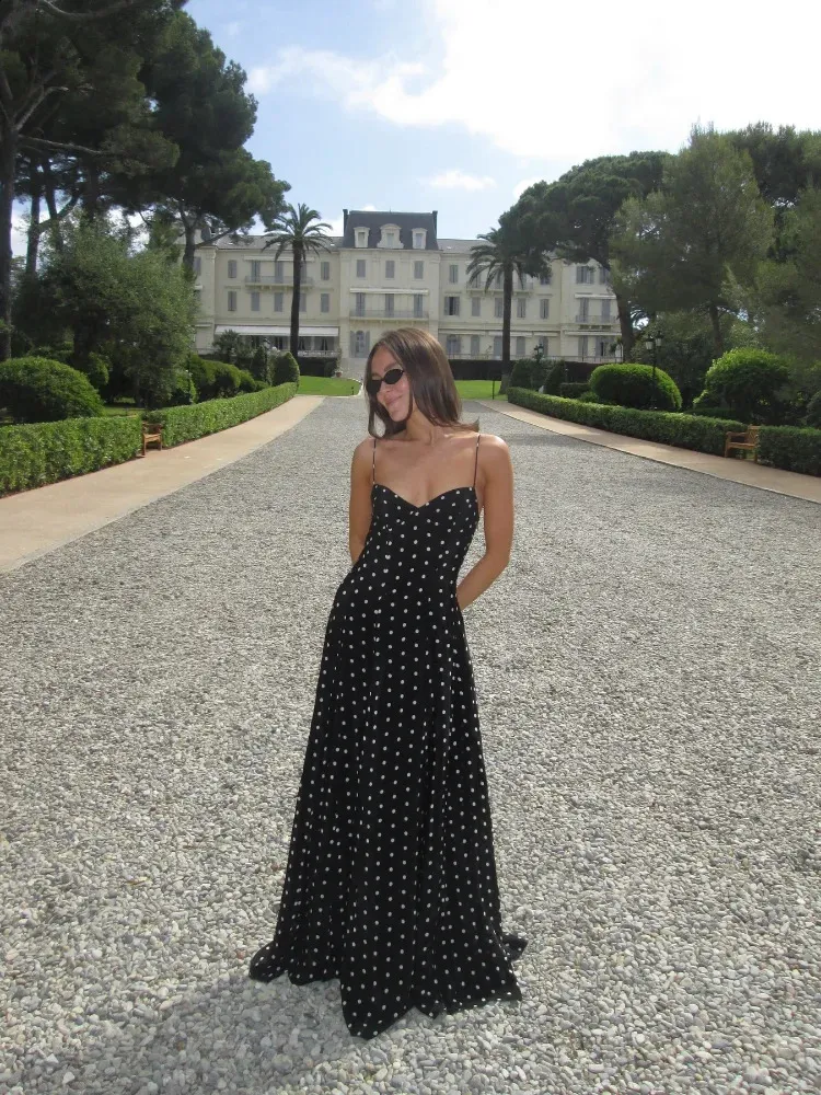polka dot spaghetti strap dress Ilona Twist Front Mini Women's Elegant Polka Dot Maxi