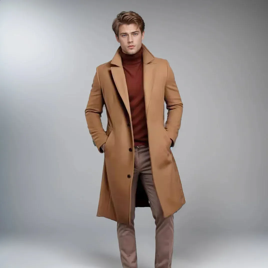 Premium Men's Single Breasted Wool Coat: Warm & Stylish Autumn