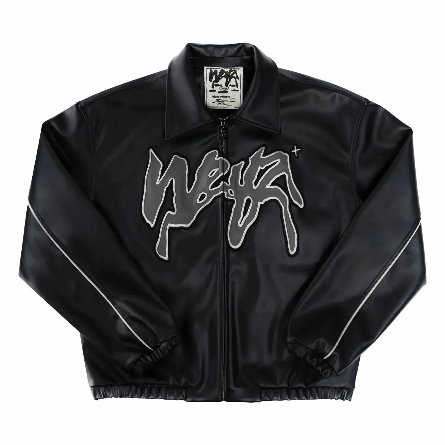 Y2K PU Leather Jacket Men's Harajuku Hip Hop Trendy Zipper Long Sleeve Goth Embroidered Black 240824 Y2K PU Leather Jacket Men's Harajuku Hip Hop Trendy Zipper Long Sleeve Goth Embroidered Black 240824