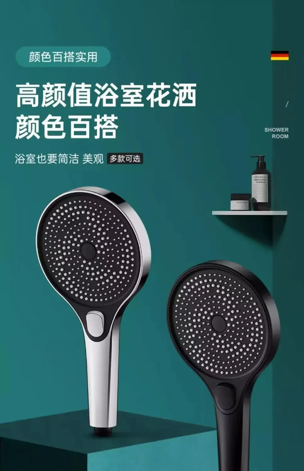 High Pressure 130mm Black Shower Head with 3 Modes Water Saving Massage ...