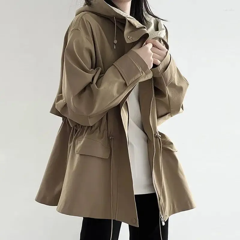 Women's Trench Coats 2024 Spring And Autumn Oversized Windbreaker Coat Loose Commuter Hoodie Women's Trench Coats 2024 Spring And Autumn Oversized Windbreaker Coat Loose Commuter Hoodie
