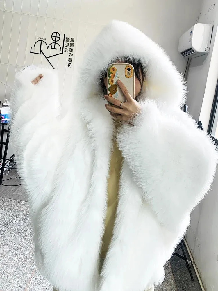 ジャケット・アウター muguet volume fake fur coat Womens Oversized White Faux Fur Coat - Fluffy Winter Jacket