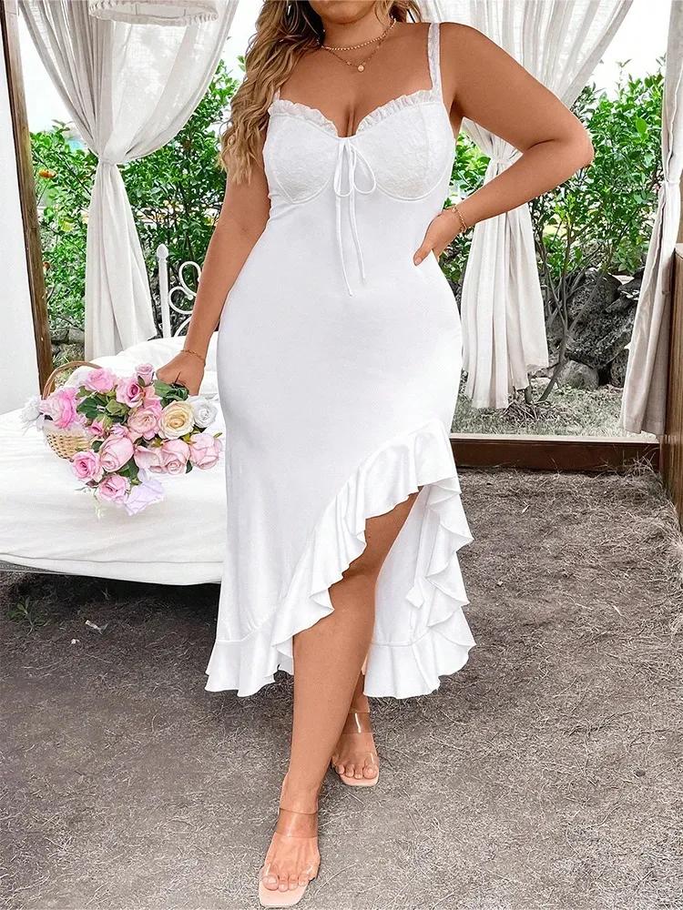 Women s Summer Plus Size Solid Color V Neck Spaghetti Strap Dress
