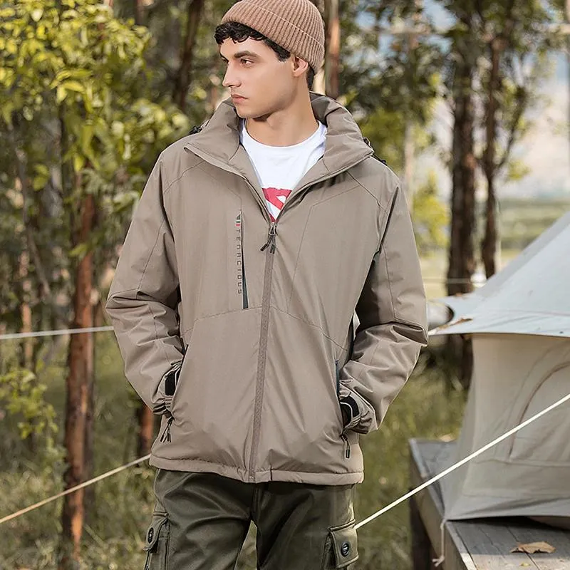 Men s Jackets Mens Down Coat Hooded Outdoor Jacket Long Sleeve Detachable Hat Pocket Solid Color Thick Autumn And Winter Ropa Barata