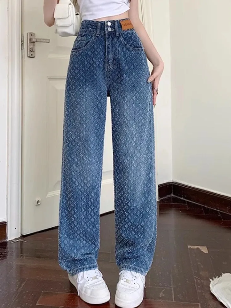パンツ Nknit denim high waist long pants Y2K High Waist Straight Leg Jeans: Retro Fashion Denim