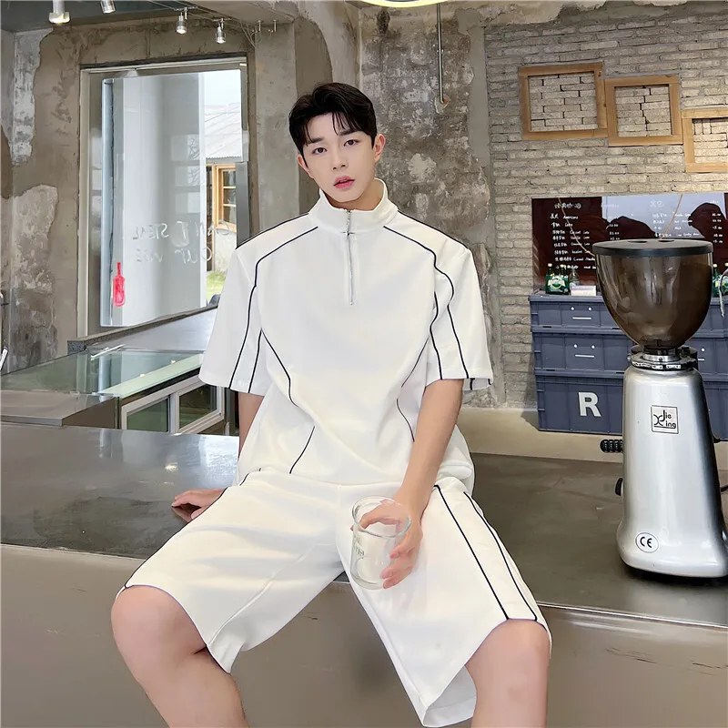 Wholesale Mens Summer Korean Casual Sports Suit Loose Fit Half Zip