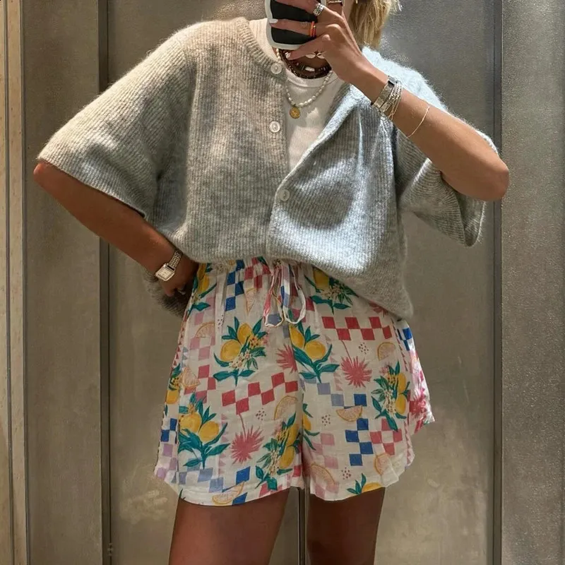 Y2K Vintage Knit Cardigan Top - Womens Button Up Short