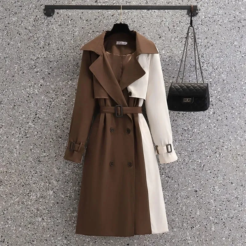 コート COVERNAT Women's Double Long Coat Brown CO2404CT74BR Korean Autumn trench trench coat for Women - Medium Length