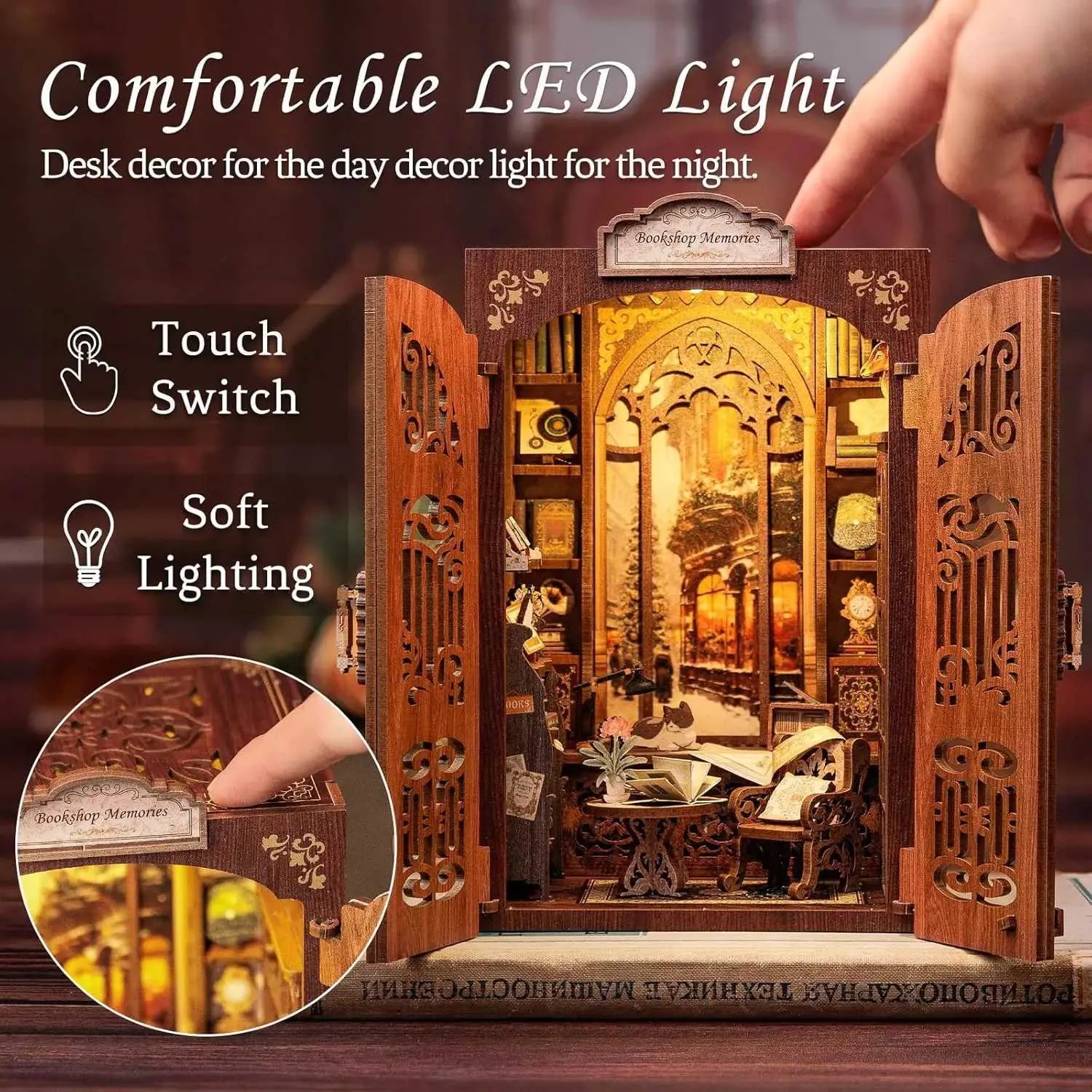 GOOGO Book Nook Kit, casa en Miniatura DIY Book Nook con luz LED, Puzzle 3D de Madera, sujetalibros Decorativo para estantería, Regalo Creativo para Adultos (Shitamachi Yatoriya GOOGO Book Nook Kit, casa en Miniatura DIY Book Nook con luz LED, Puzzle 3D de Madera, sujetalibros Decorativo para estantería, Regalo Creativo para Adultos (Shitamachi Yatoriya