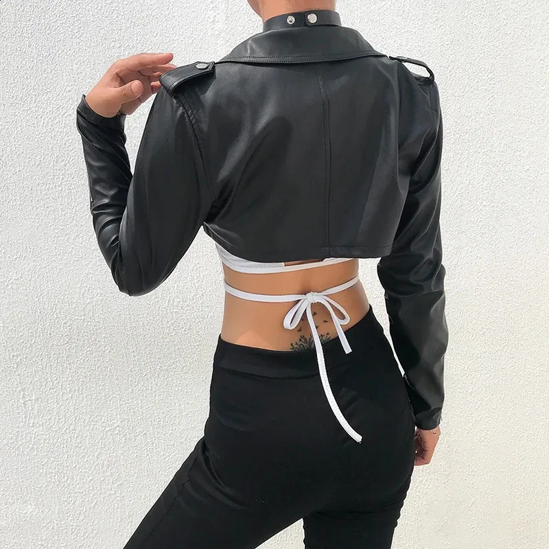 Cropped PU Leather Jacket - Womens Punk Style Streetwear