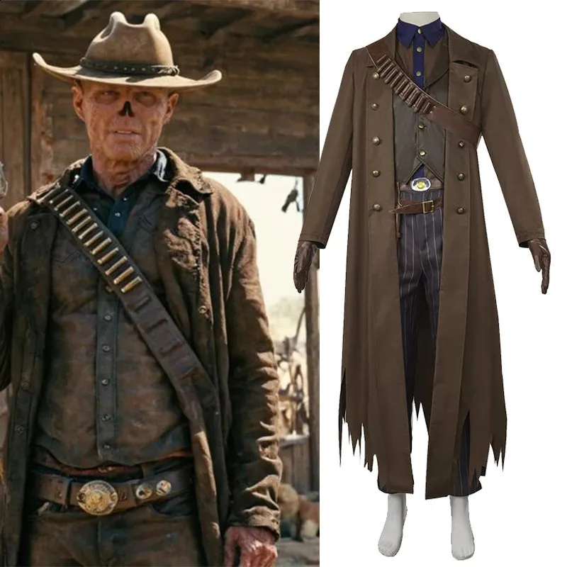 Adult Zombie Cowboy Halloween Costume Brown Ghoul Fancy Dress for Men