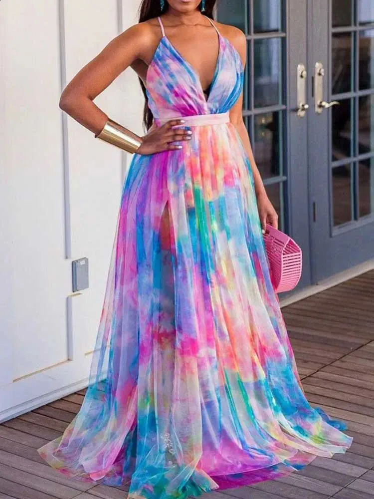 Summer Flowy Evening Dresses for Plus Size Women - Elegant and Beautiful Halterneck Long Dress with Mesh Hem in Sizes 2xl-5xl