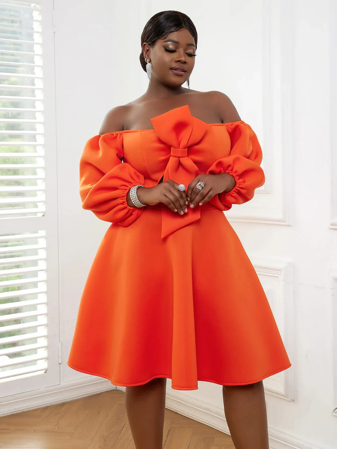 orange plus size dresses Women Elegant Summer Dress With Pleated Waist And Bodycon Cut Polyester % AOMEI Women's Bodycon Elegant Dresses