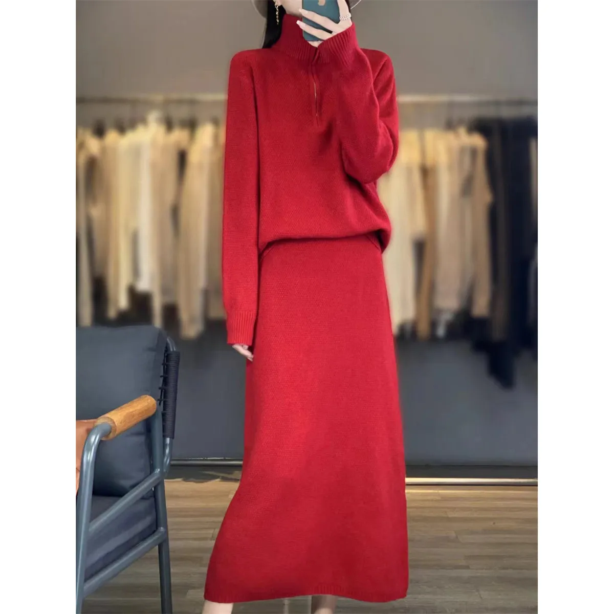fitted lace wedding dress Sweater Dress in Candy Red XL main image 0