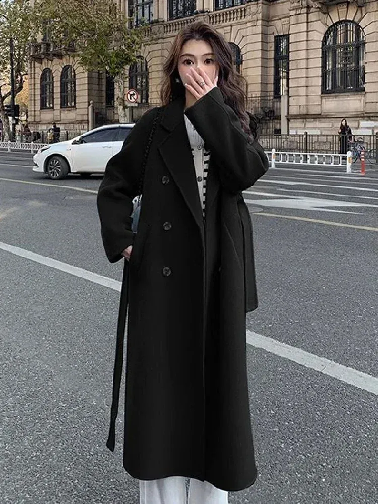 Save Big on Bulk Women Long Coat Jacket Fashion Long Coat Women Lace Up  Full Sleeve Lapel Causal Female Midi Jacket 2024 Spring Faux Woolen Loose 