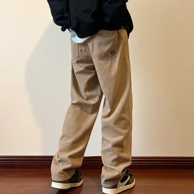 Mens Khaki Work Trousers: Straight Leg Cotton Cargo Pants For Men - Main Image