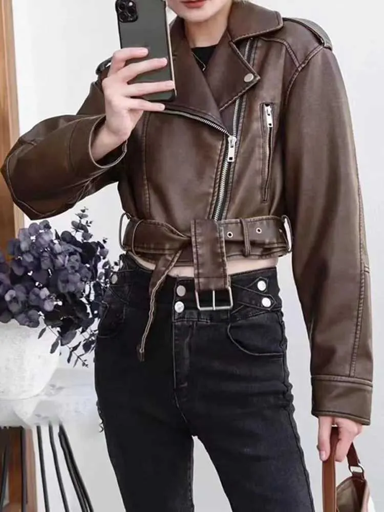 High-Quality Retro Collar Leather leather jacket for Women