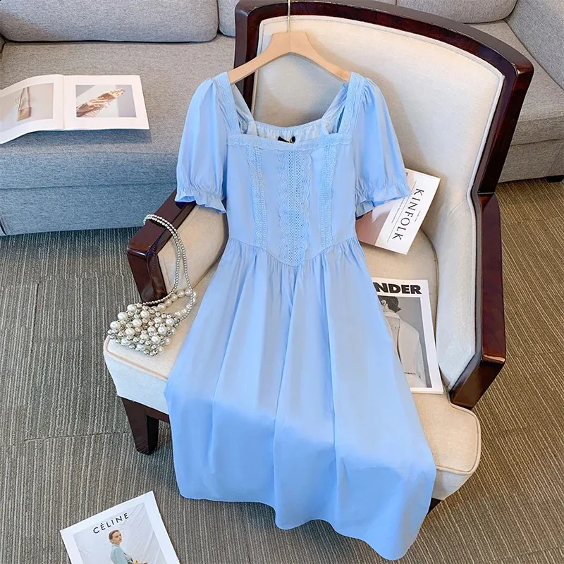 Blue Lace Applique Plus-Size Summer Dress with Lining for Skin-Friendly Comfort Plus Size Summer Dress: Elegant Light Blue Plus Size Dresses, Long Cotton  Lace Appliqué Dress With Lining From Mysticastore, $32.33 | DHgate.Com