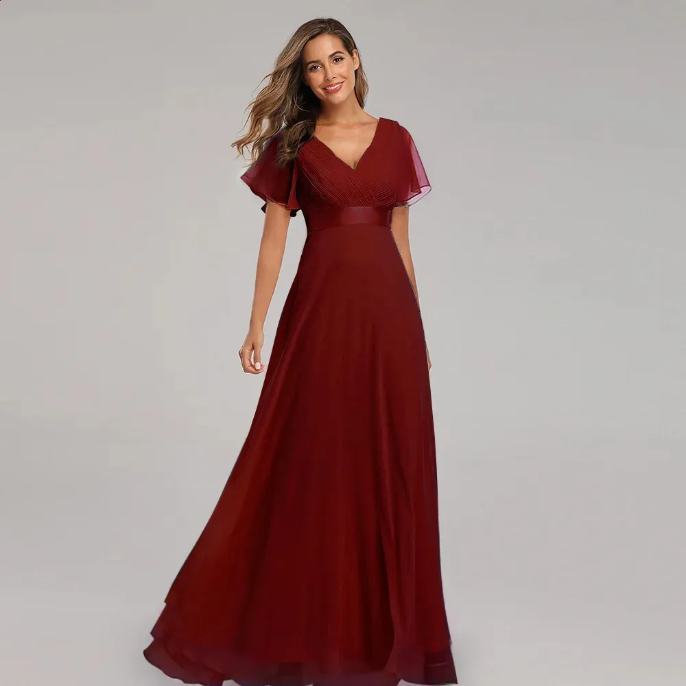 red chiffon dresses wedding Red Lace Chiffon Evening Party Dresses Short Sleeve Prom Dresses on Sale