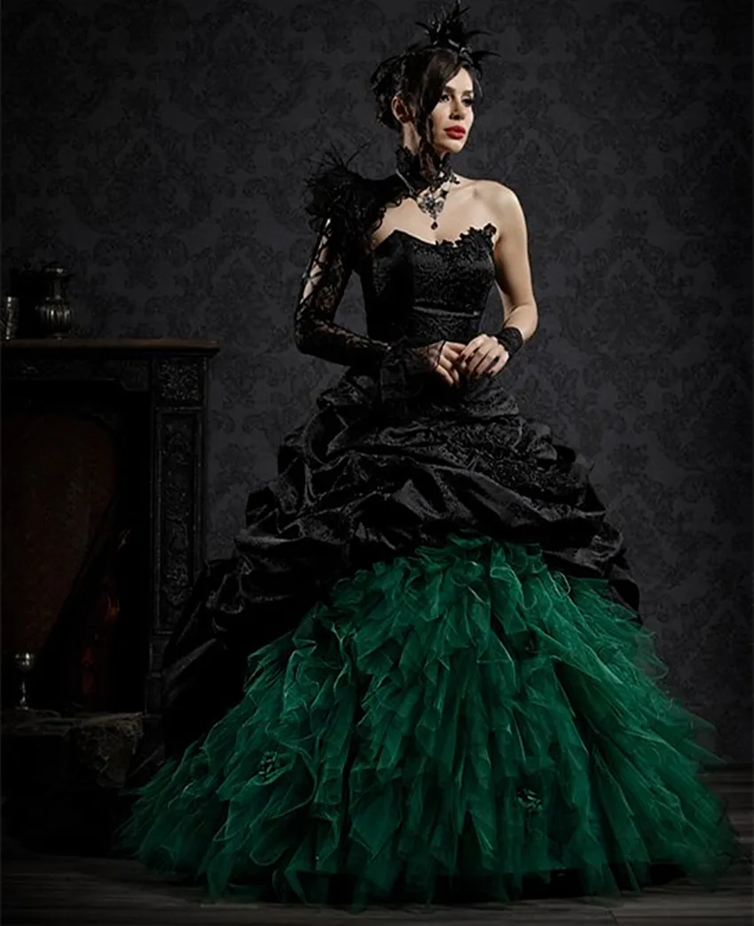 Emerald Green And Black Wedding Dress Gothic Inspired Detachable