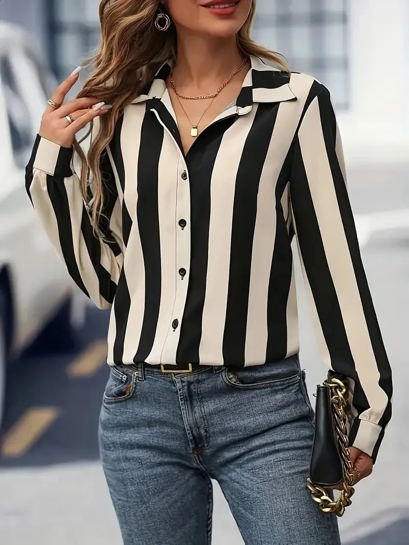 Womens Designer Shirts, Fashionable Striped Print Shirt: Elegant - Main Image