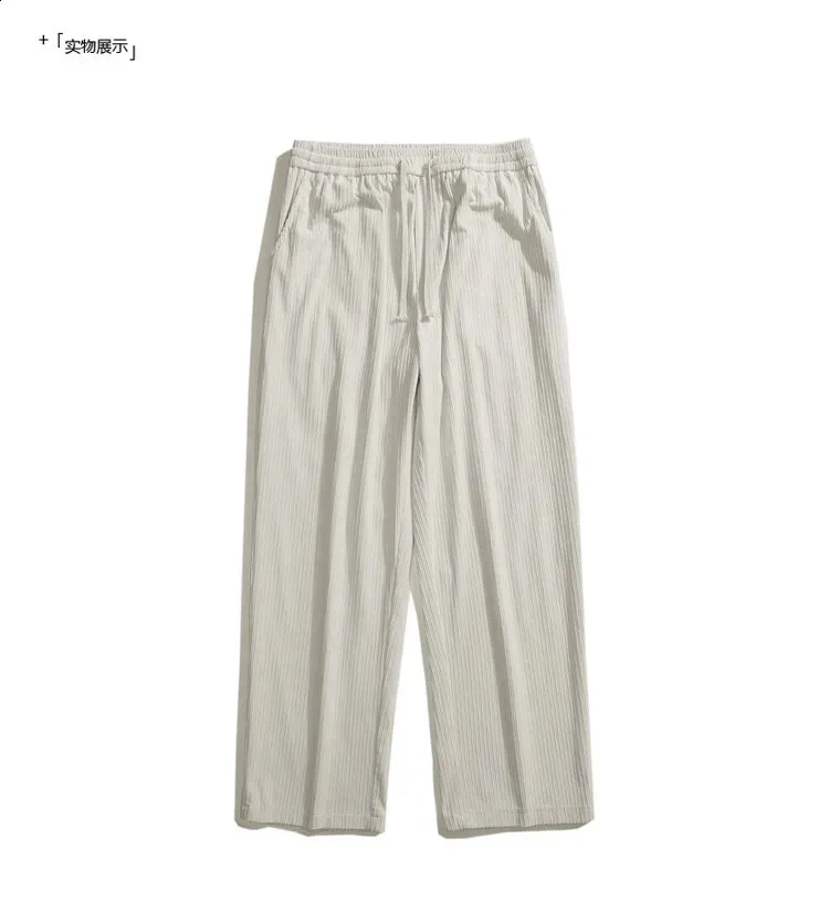 Men's Corduroy Pants Loose Straight Casual Pants Elastic Waist Jogging ...