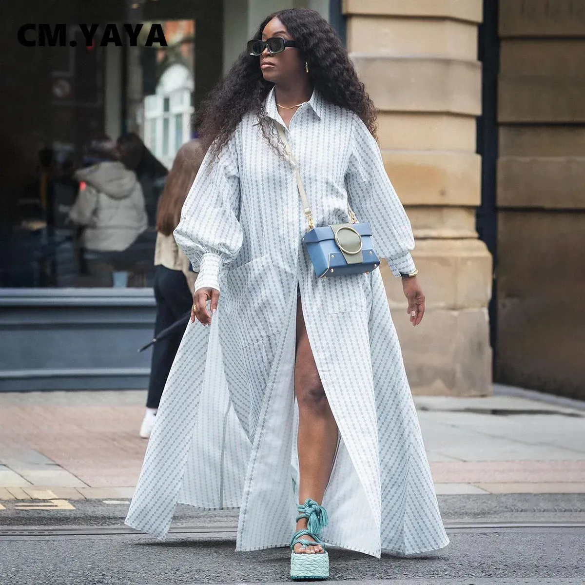 shirt dress plus size long CM.YAYA retro plus size womens single chest long sleeved shirt dress autumn  street fashion long skirt vest 240824