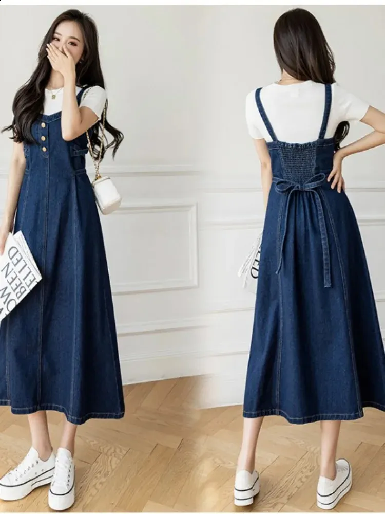 Korean Dress Denim Dresses 2018 Korean Style Medium Length Denim Belt Tight  Clothing For Summer Casual