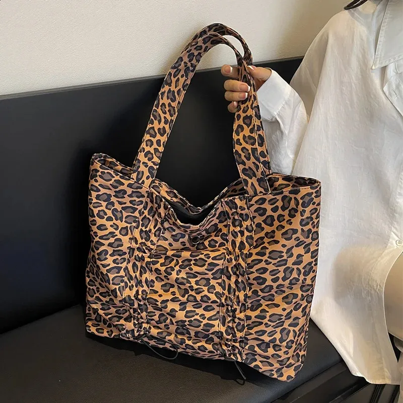 Vintage Leopard Print Canvas Shoulder tote bags for women