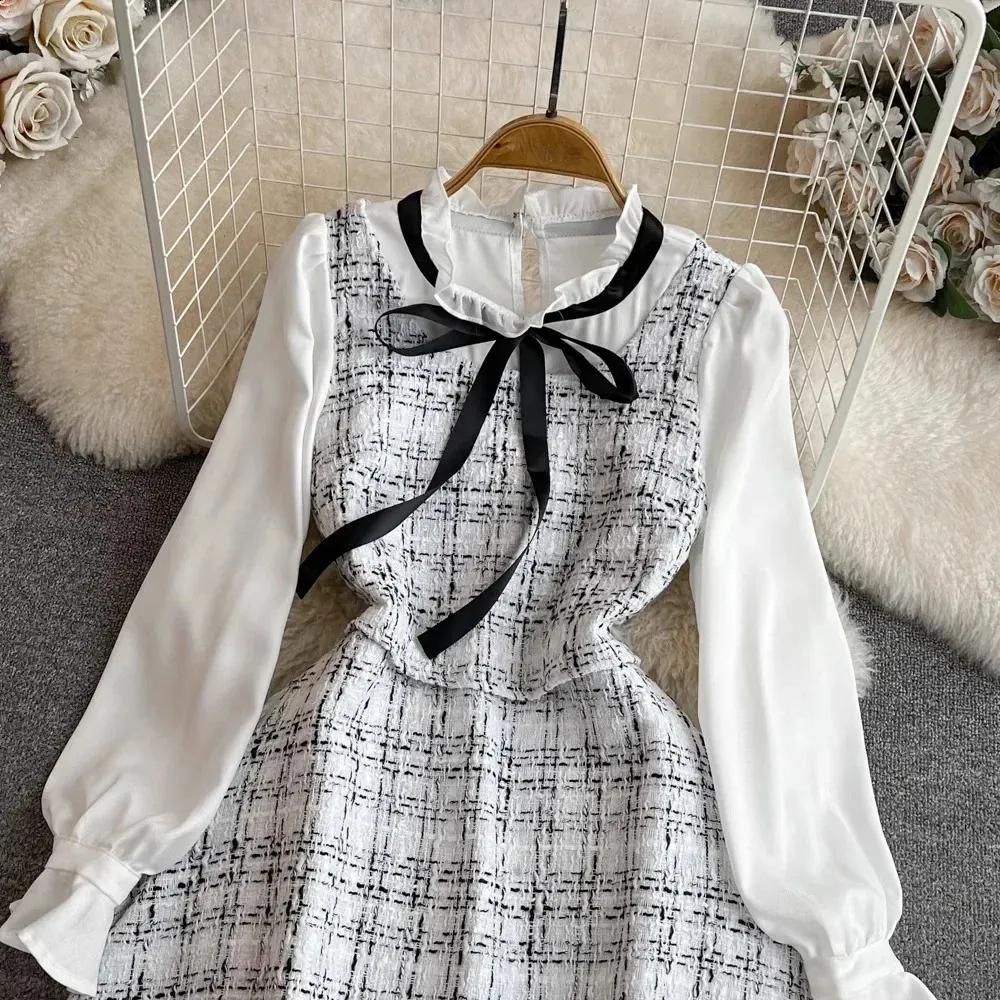 fall winter dress Corduroy Plaid Dress main image 0