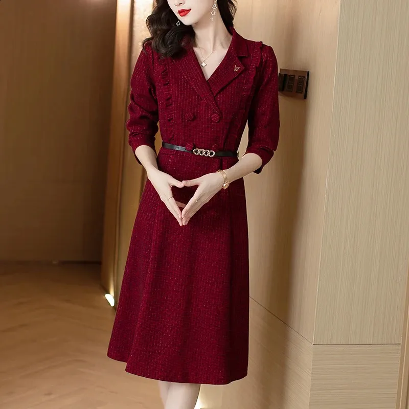 Vintage Tweed A-Line Dress: Womens Long Sleeve Black Dress