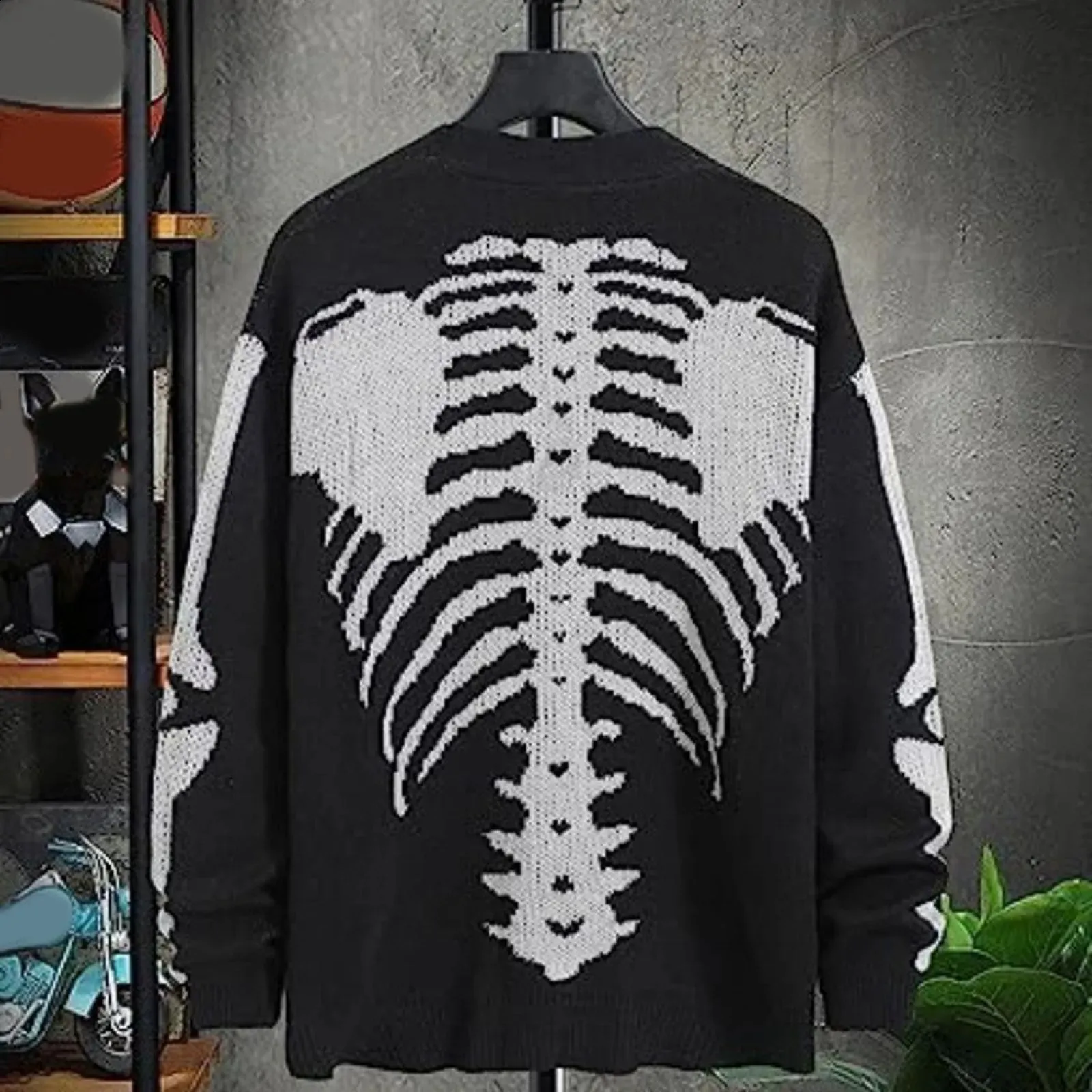 Men's Y2K Gothic Graphic Cardigan – Grunge Punk Button-Down V-Neck