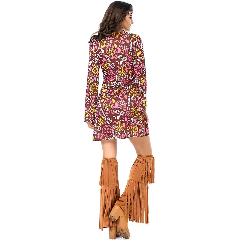 Vestido de disfraz hippie para mujer, vestido de disfraz hippie de los años 70 para mujer, vestidos retro de Halloween para temática retro, temática de celebración de los años 60 y 70 Vestido de disfraz hippie para mujer, vestido de disfraz hippie de los años 70 para mujer, vestidos retro de Halloween para temática retro, temática de celebración de los años 60 y 70