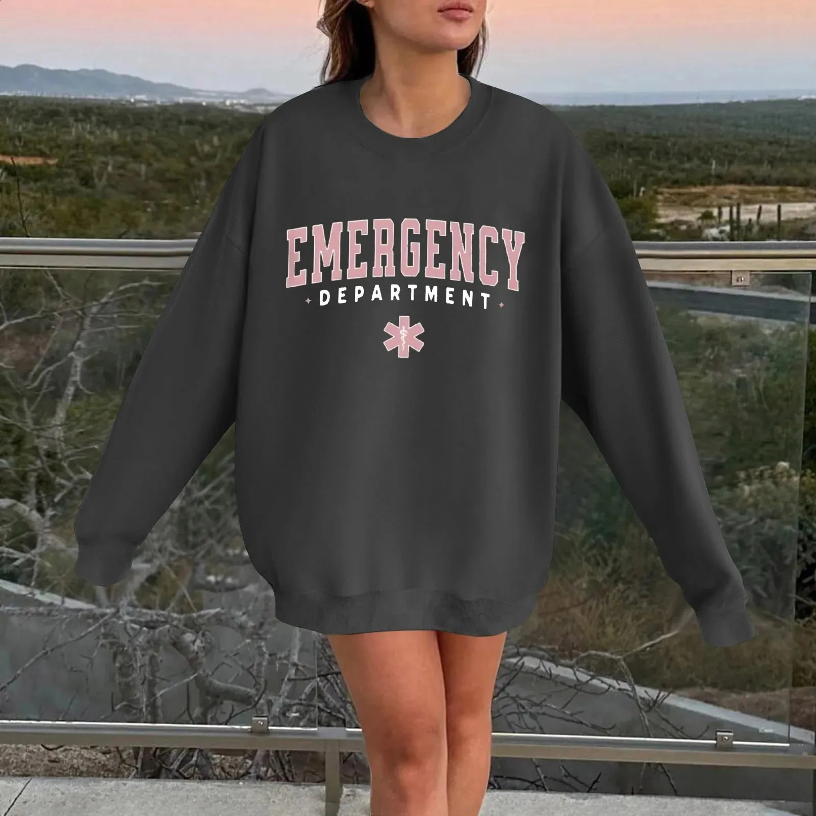 Grey Crew Neck Sweatshirt for Women - Comfortable Loose Fit