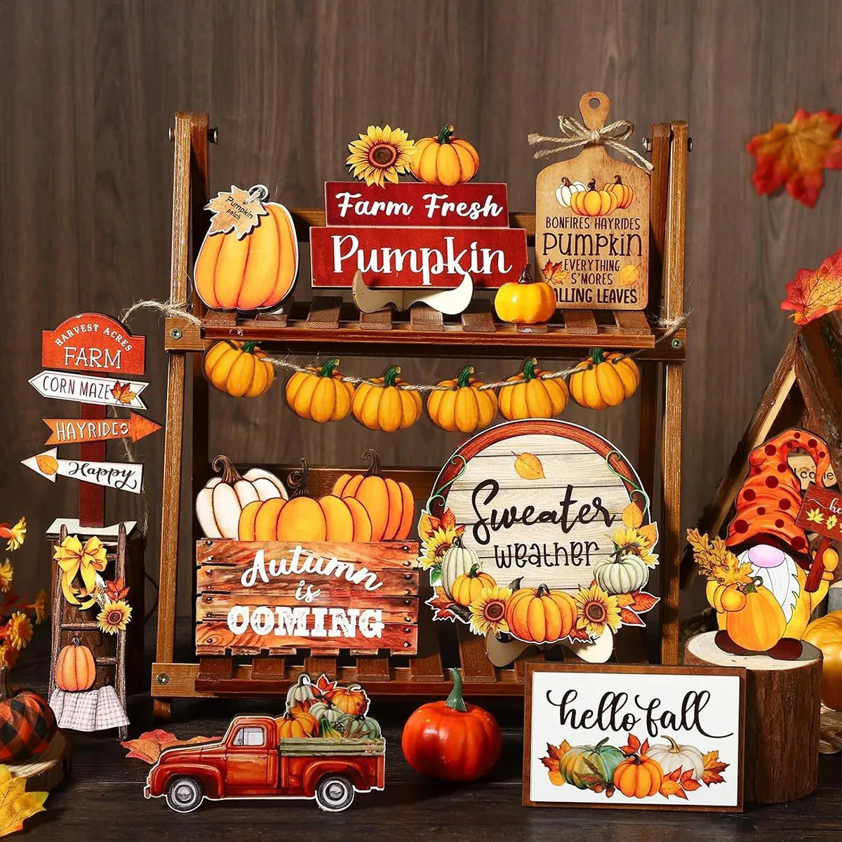Thanksgiving-Truthahn-Deko Aus Holz – 2-teilig, Handbemalt, Rustikal